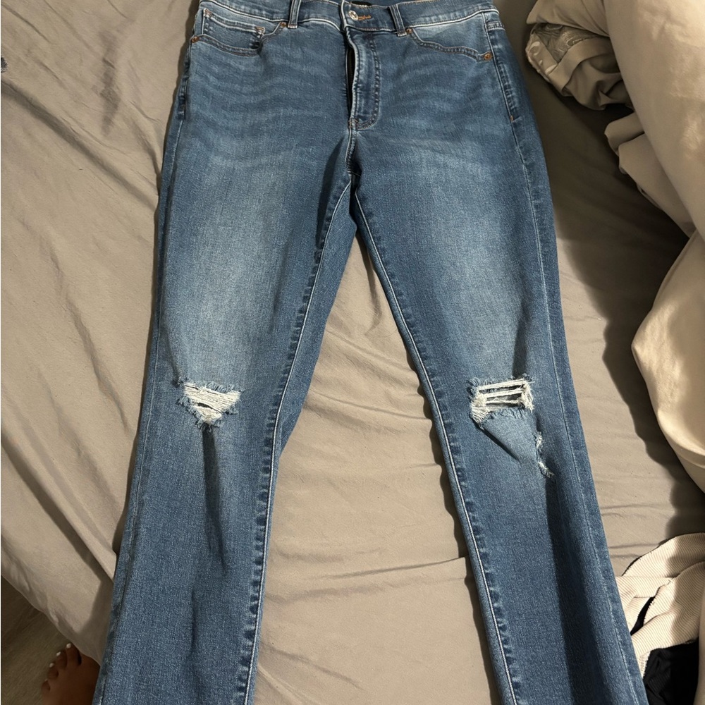 Express Blue Skinny Jeans with Distressed Details
